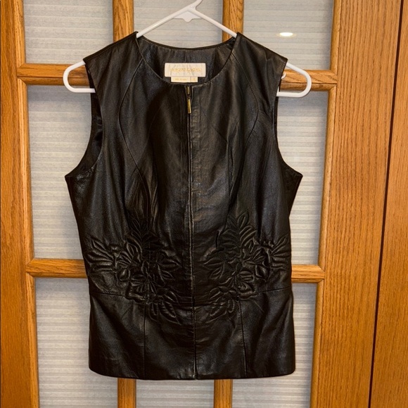 Black Leather Vest with Detailing - Picture 1 of 8